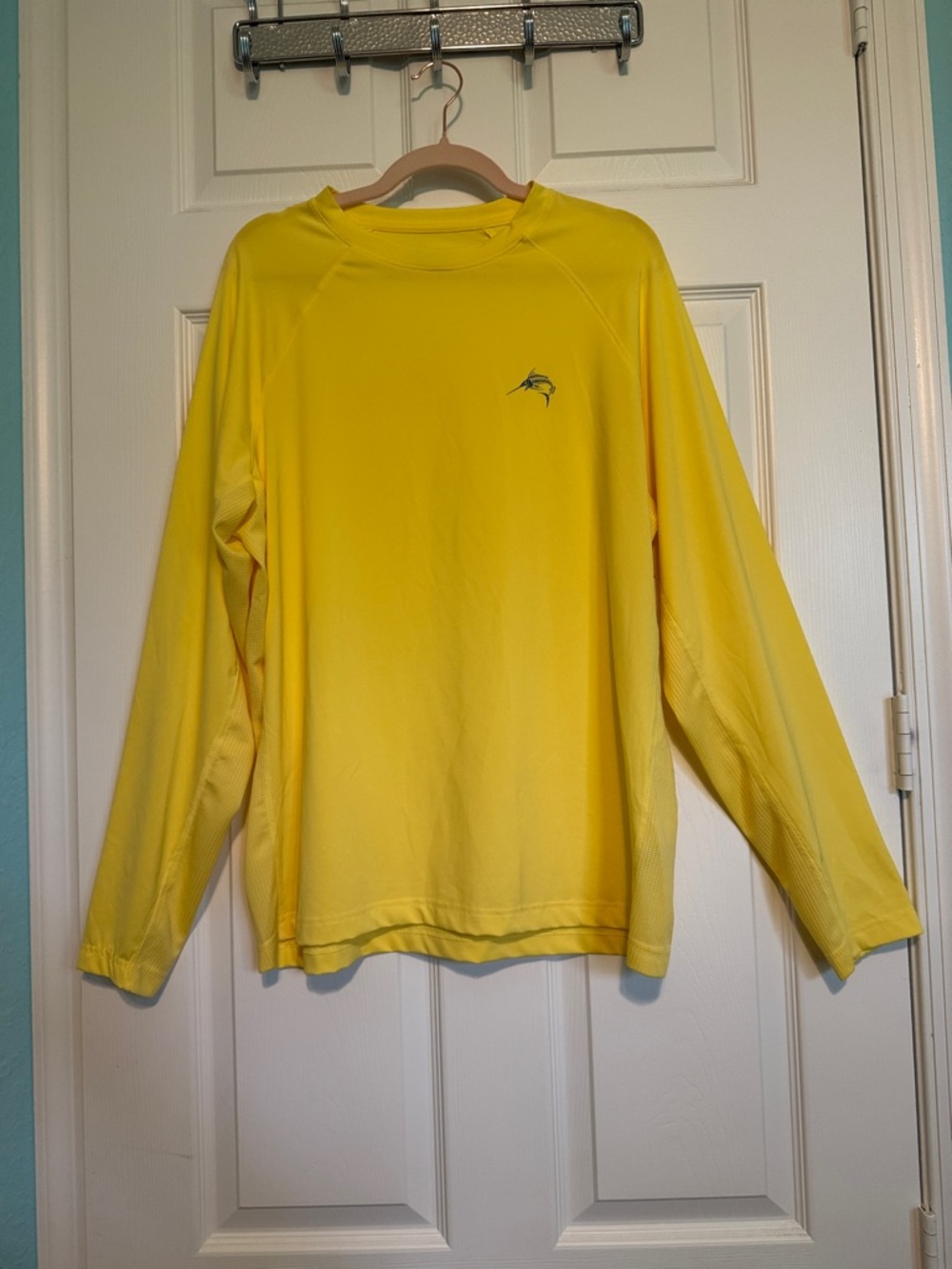 Bass Pro Shops Yellow Performance Shirt with Blue Marlin Logo